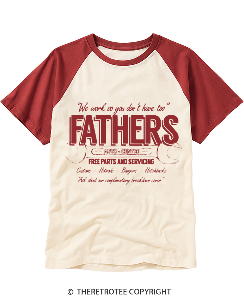 TheRetroTee Fathers Auto Centre 1980s Raglan Baseball T-Shirt