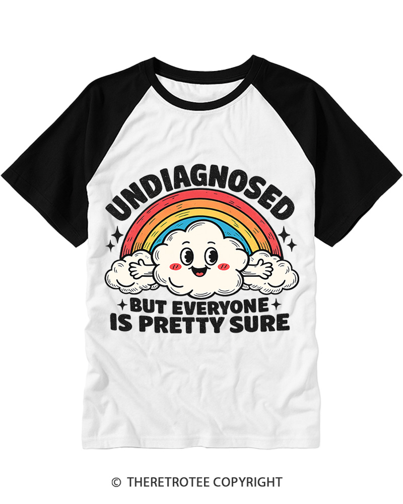 TheRetroTee Undiagnosed But Everyone Is Pretty Sure 1970s Raglan Baseball T-Shirt