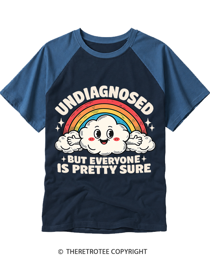 TheRetroTee Undiagnosed But Everyone Is Pretty Sure 1970s Raglan Baseball T-Shirt