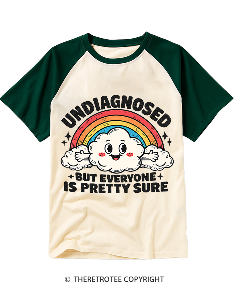 TheRetroTee Undiagnosed But Everyone Is Pretty Sure 1970s Raglan Baseball T-Shirt