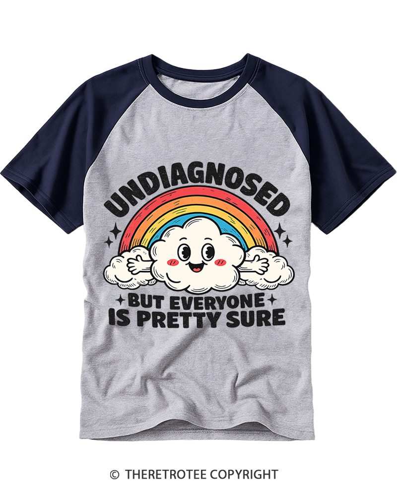 TheRetroTee Undiagnosed But Everyone Is Pretty Sure 1970s Raglan Baseball T-Shirt