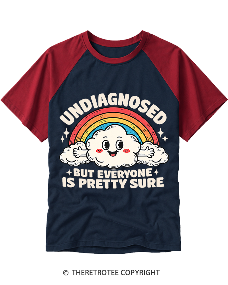 TheRetroTee Undiagnosed But Everyone Is Pretty Sure 1970s Raglan Baseball T-Shirt