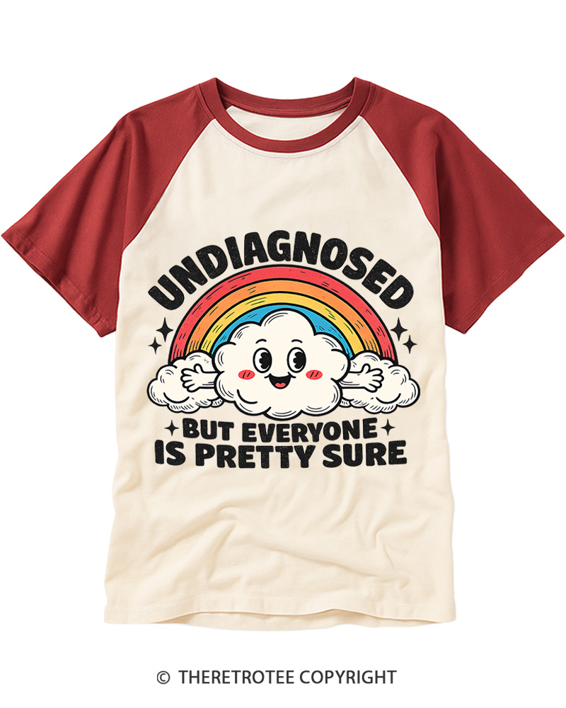 TheRetroTee Undiagnosed But Everyone Is Pretty Sure 1970s Raglan Baseball T-Shirt