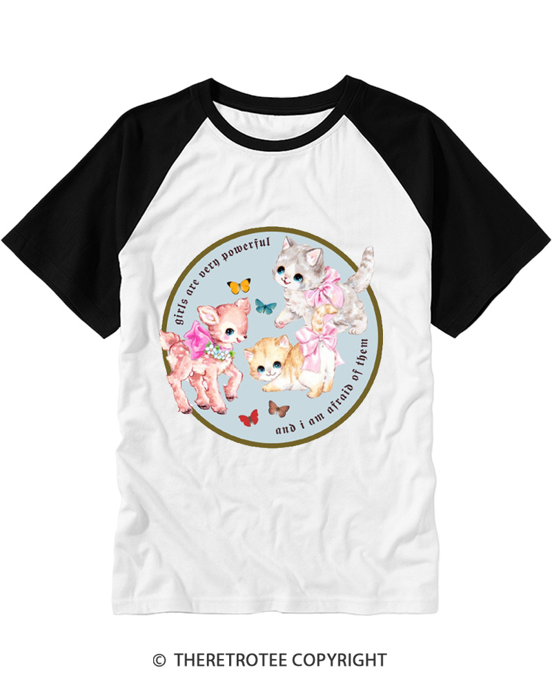 TheRetroTee Girls Are Very Powerful And I Am Afraid Of Them 1950s Raglan Baseball T-Shirt