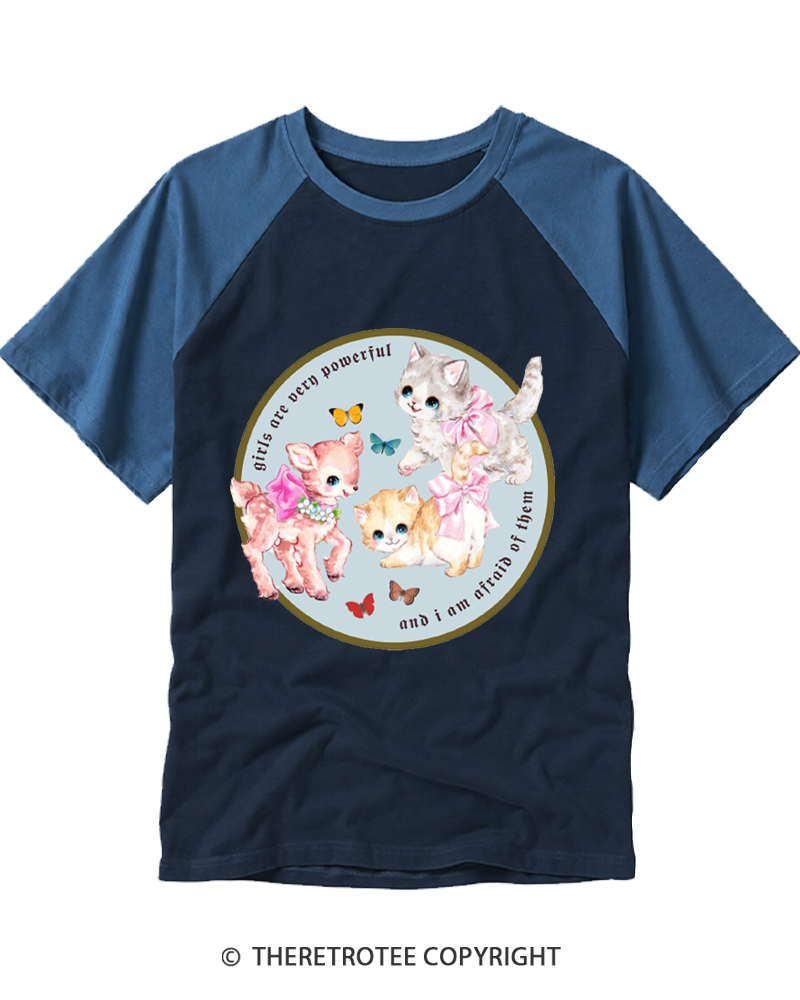 TheRetroTee Girls Are Very Powerful And I Am Afraid Of Them 1950s Raglan Baseball T-Shirt