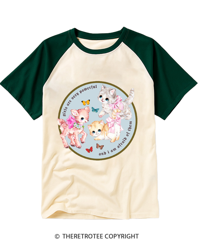 TheRetroTee Girls Are Very Powerful And I Am Afraid Of Them 1950s Raglan Baseball T-Shirt