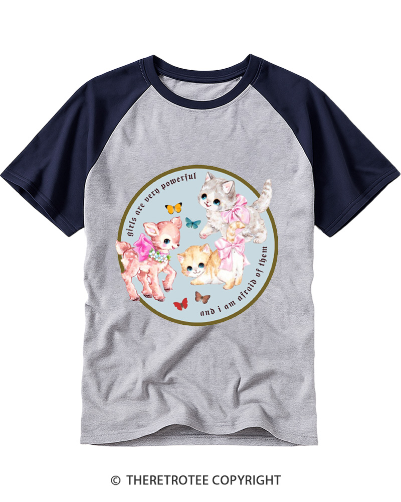TheRetroTee Girls Are Very Powerful And I Am Afraid Of Them 1950s Raglan Baseball T-Shirt
