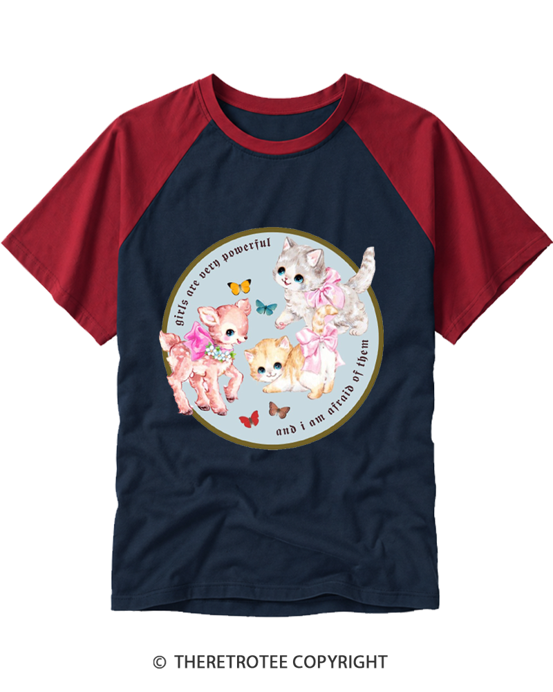 TheRetroTee Girls Are Very Powerful And I Am Afraid Of Them 1950s Raglan Baseball T-Shirt