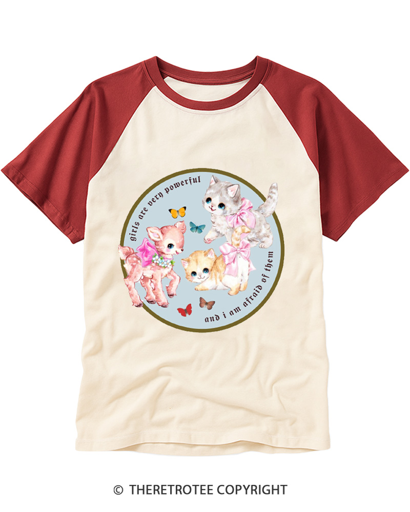 TheRetroTee Girls Are Very Powerful And I Am Afraid Of Them 1950s Raglan Baseball T-Shirt