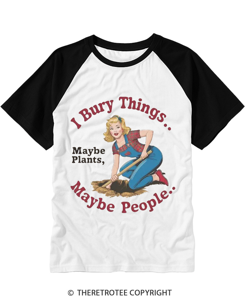 TheRetroTee I Bury Things 1970s Raglan Baseball T-Shirt