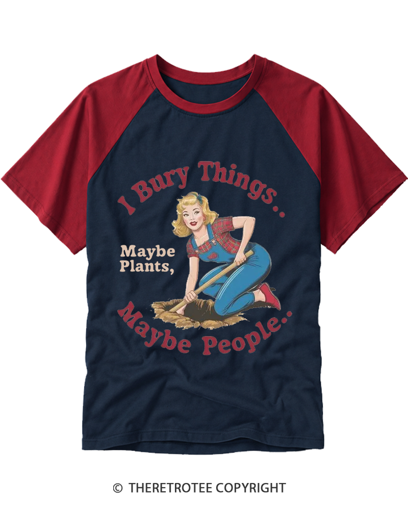 TheRetroTee I Bury Things 1970s Raglan Baseball T-Shirt
