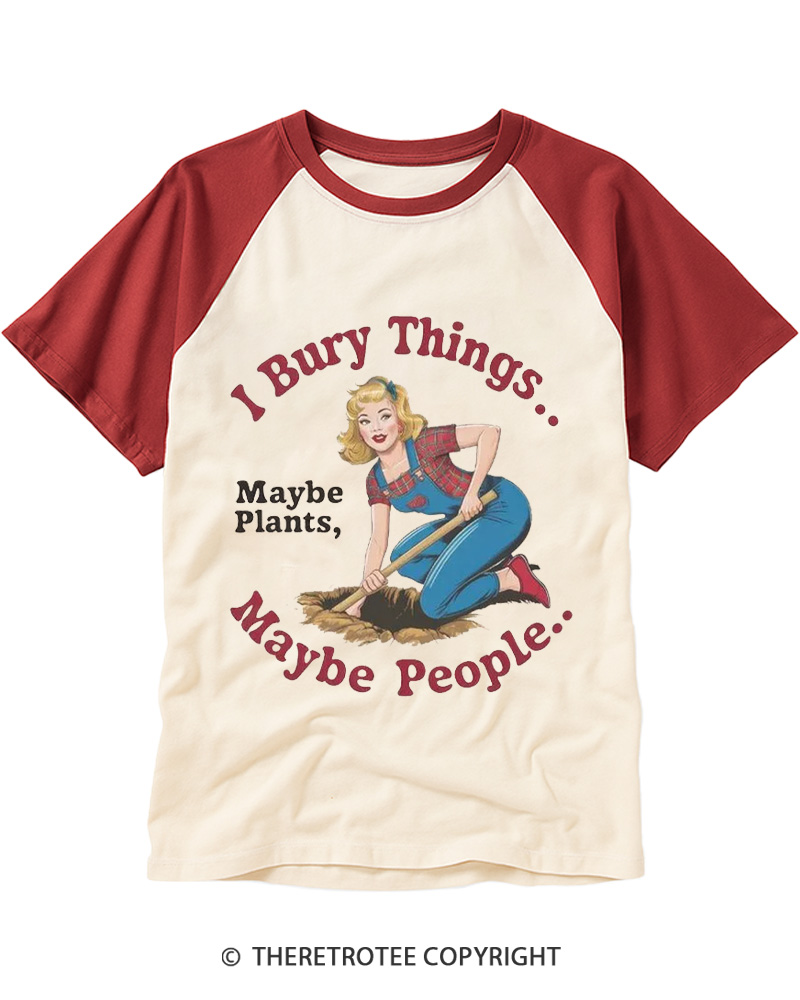 TheRetroTee I Bury Things 1970s Raglan Baseball T-Shirt