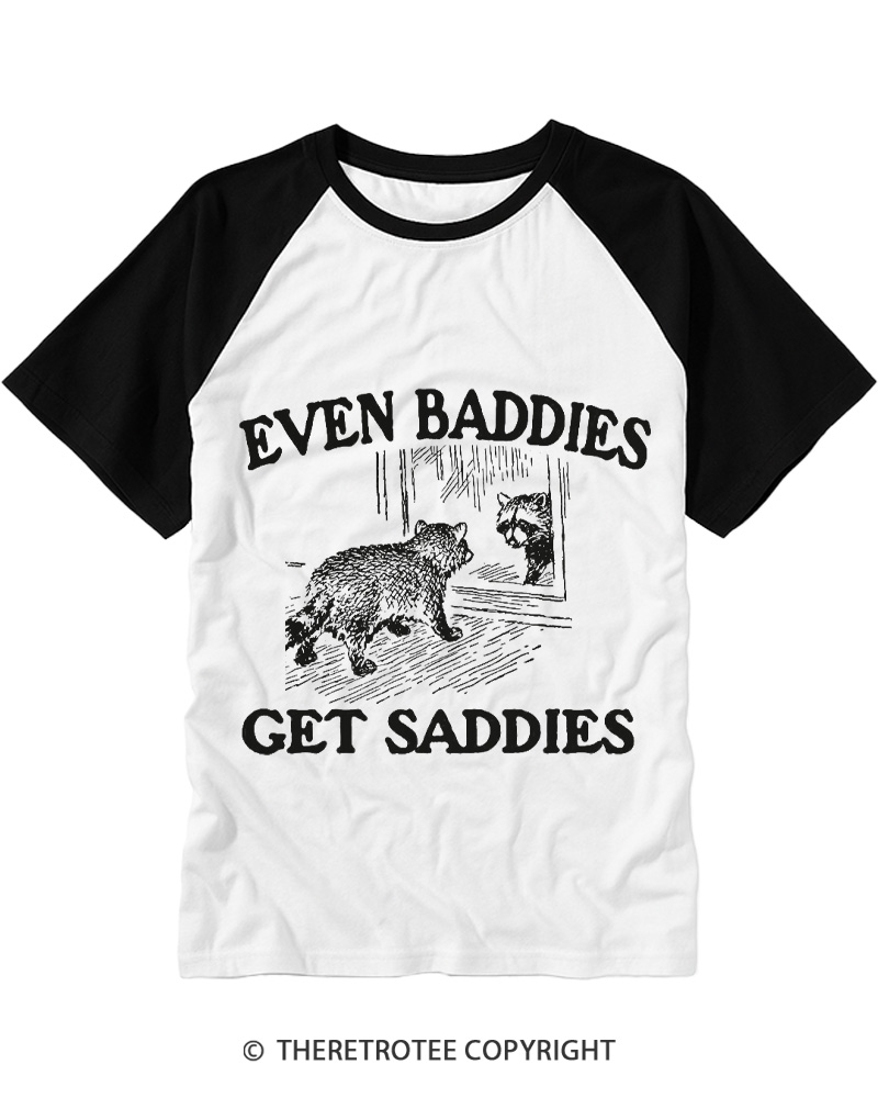 TheRetroTee Even Baddies Get Saddies 1970s Raglan Baseball T-Shirt