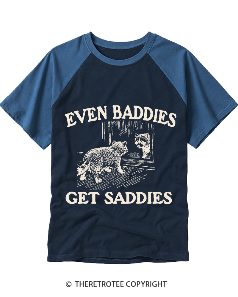 TheRetroTee Even Baddies Get Saddies 1970s Raglan Baseball T-Shirt