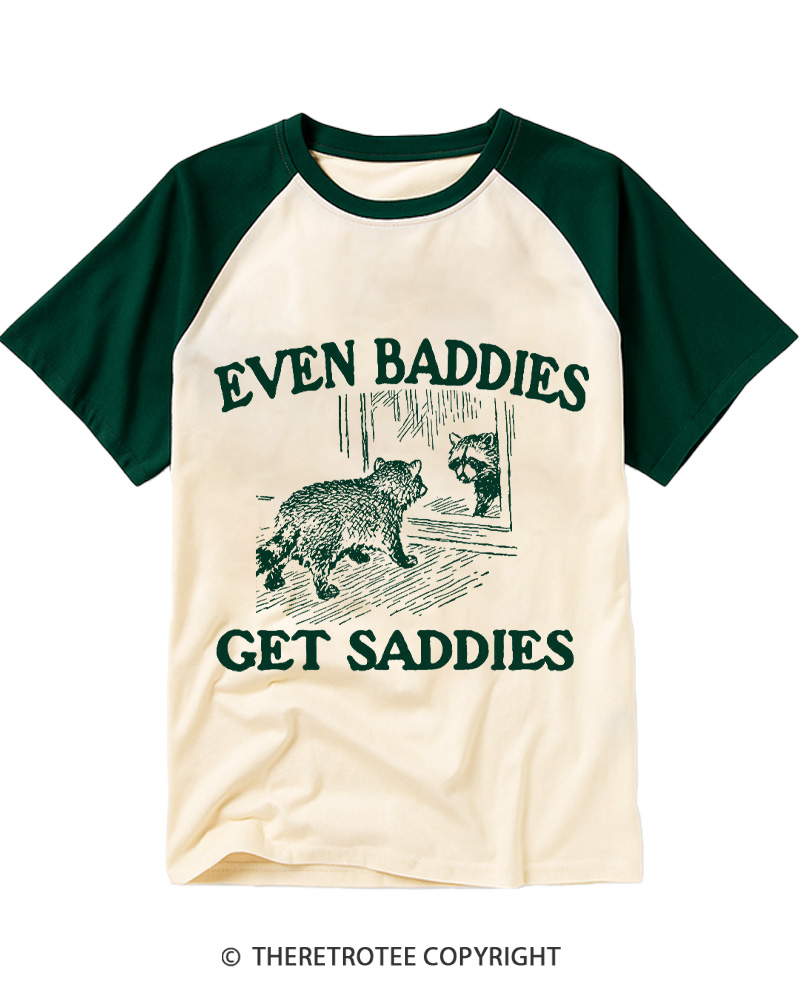 TheRetroTee Even Baddies Get Saddies 1970s Raglan Baseball T-Shirt