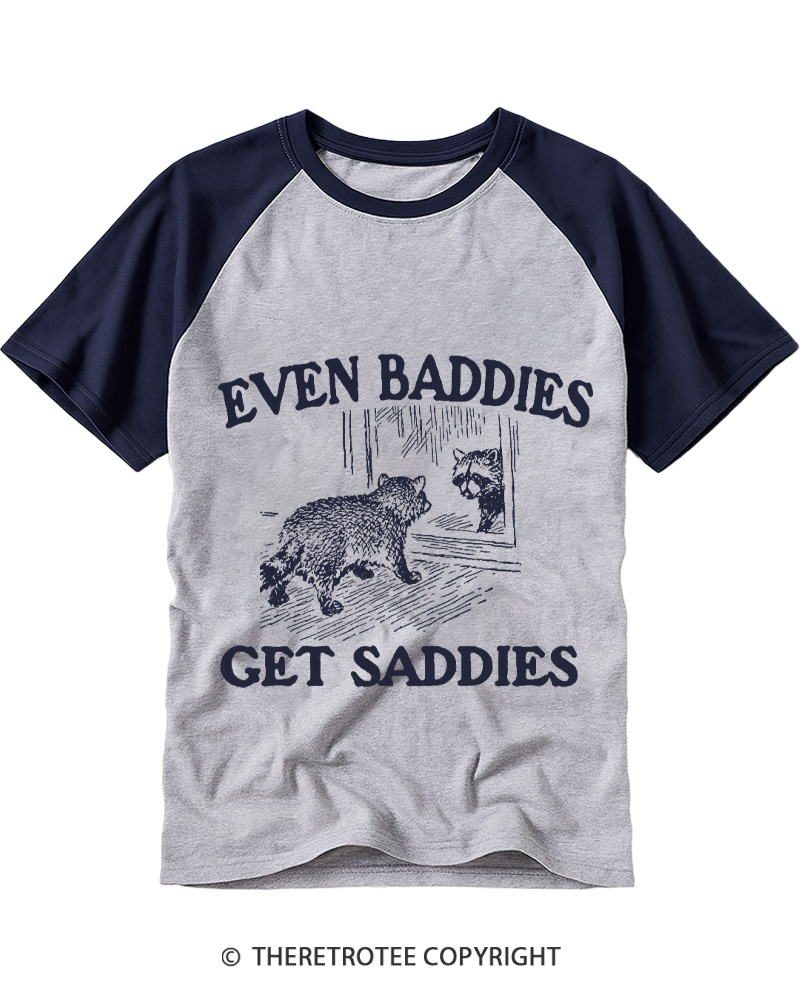TheRetroTee Even Baddies Get Saddies 1970s Raglan Baseball T-Shirt