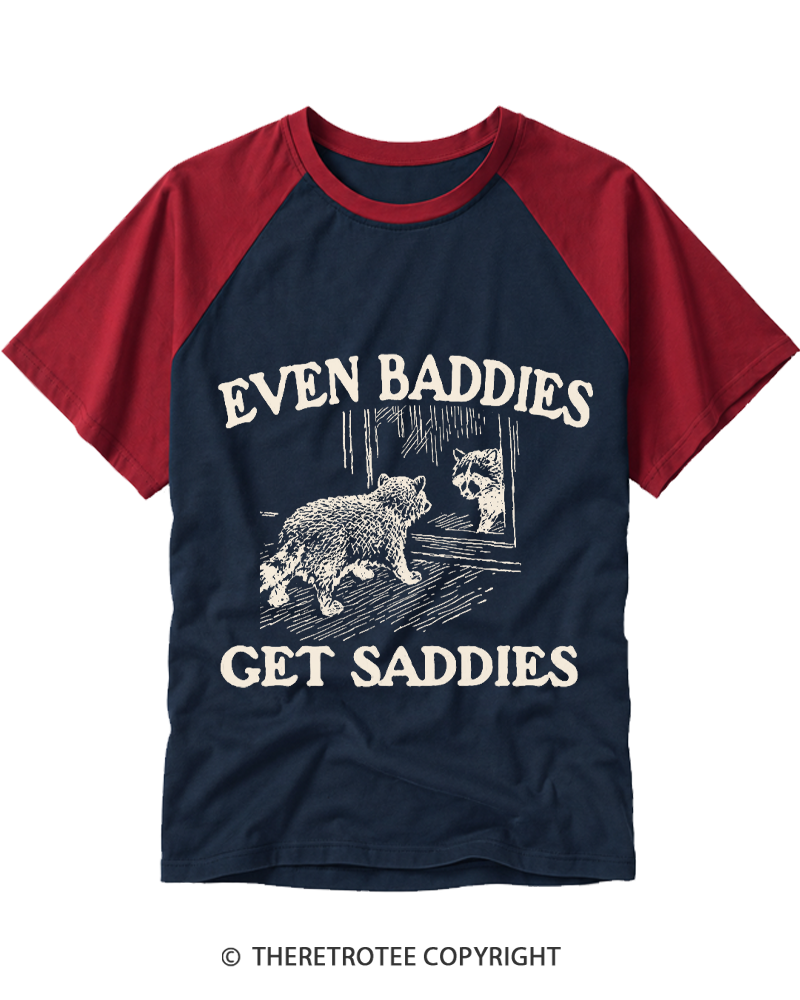 TheRetroTee Even Baddies Get Saddies 1970s Raglan Baseball T-Shirt