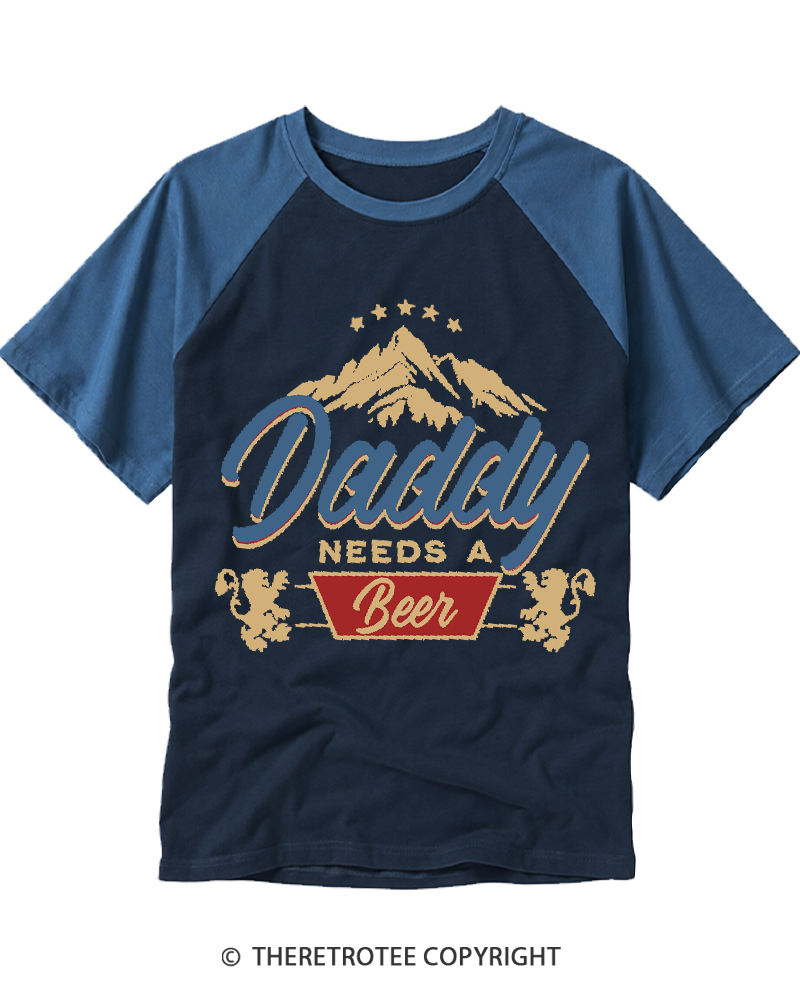 TheRetroTee Dad Needs A Beer 1970s Raglan Baseball T-Shirt