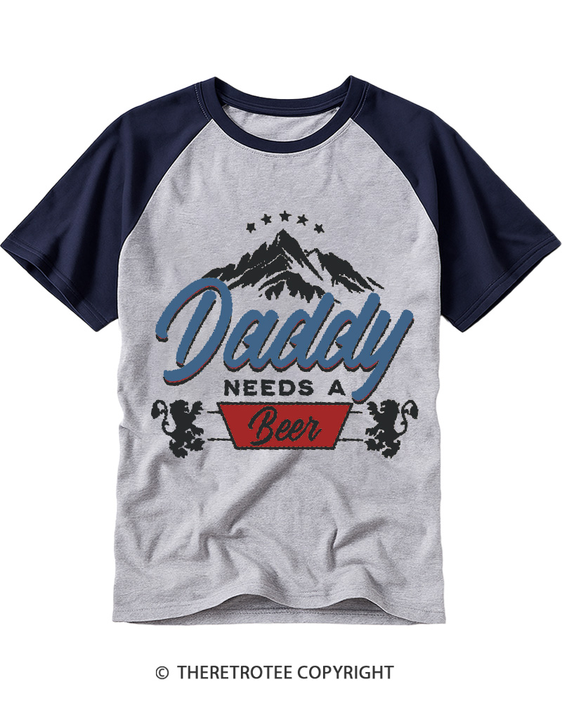 TheRetroTee Dad Needs A Beer 1970s Raglan Baseball T-Shirt