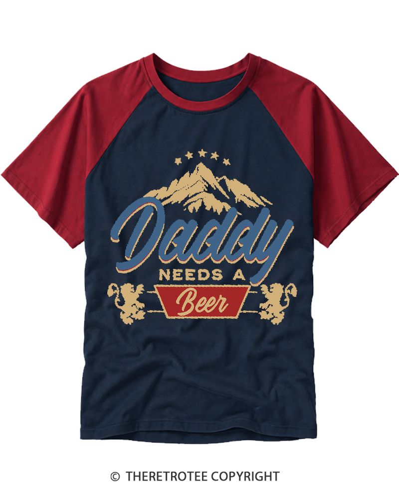 TheRetroTee Dad Needs A Beer 1970s Raglan Baseball T-Shirt