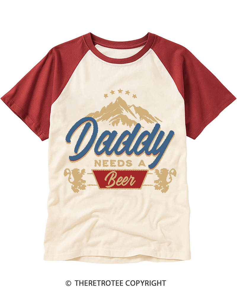 TheRetroTee Dad Needs A Beer 1970s Raglan Baseball T-Shirt