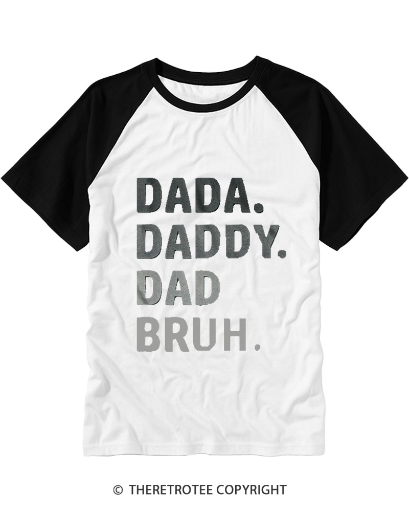 TheRetroTee Dada Daddy Dad Bruh 1970s Raglan Baseball T-Shirt