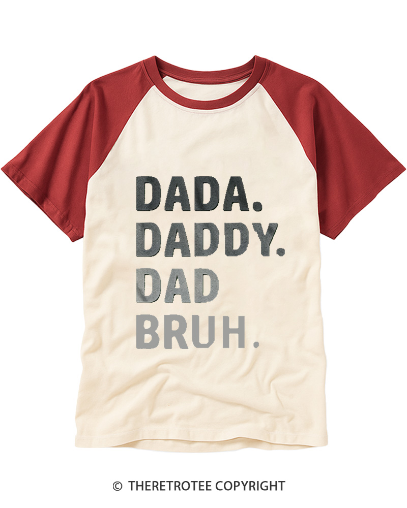 TheRetroTee Dada Daddy Dad Bruh 1970s Raglan Baseball T-Shirt