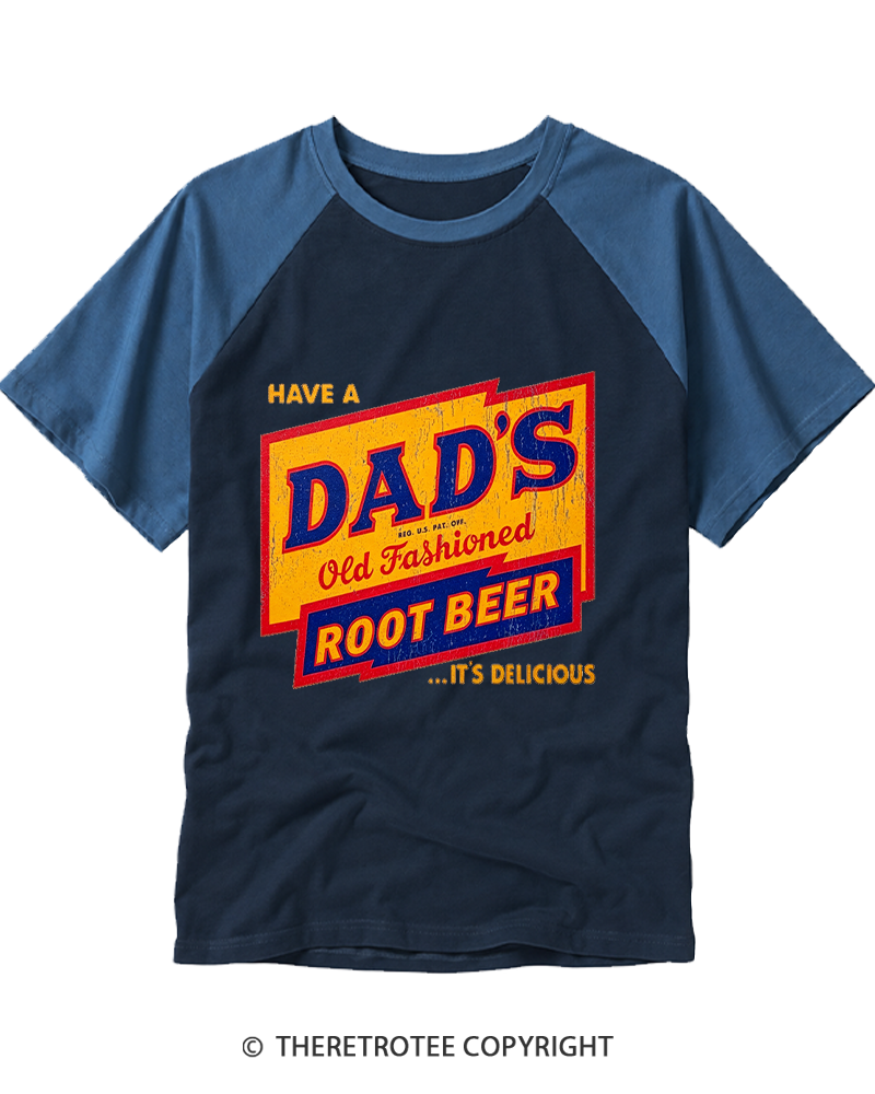 TheRetroTee Dad's Root Beer 1960s Raglan Baseball T-Shirt