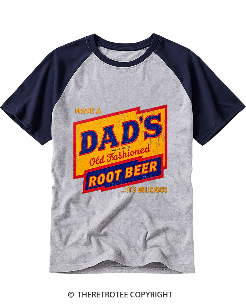 TheRetroTee Dad's Root Beer 1960s Raglan Baseball T-Shirt