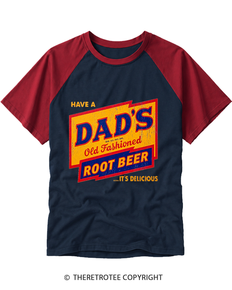 TheRetroTee Dad's Root Beer 1960s Raglan Baseball T-Shirt