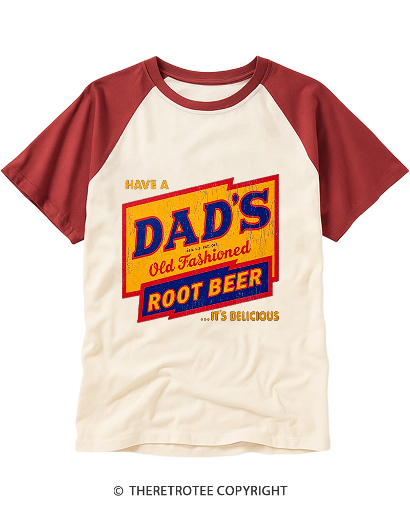 TheRetroTee Dad's Root Beer 1960s Raglan Baseball T-Shirt