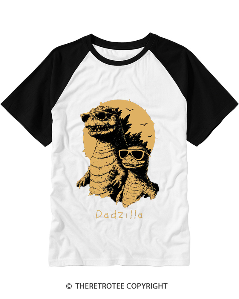 TheRetroTee Dadzilla 1990s Raglan Baseball T-Shirt