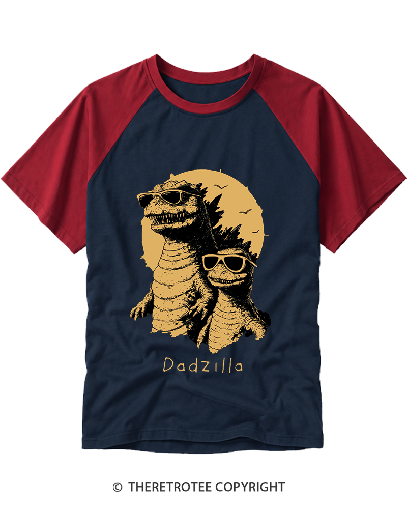 TheRetroTee Dadzilla 1990s Raglan Baseball T-Shirt