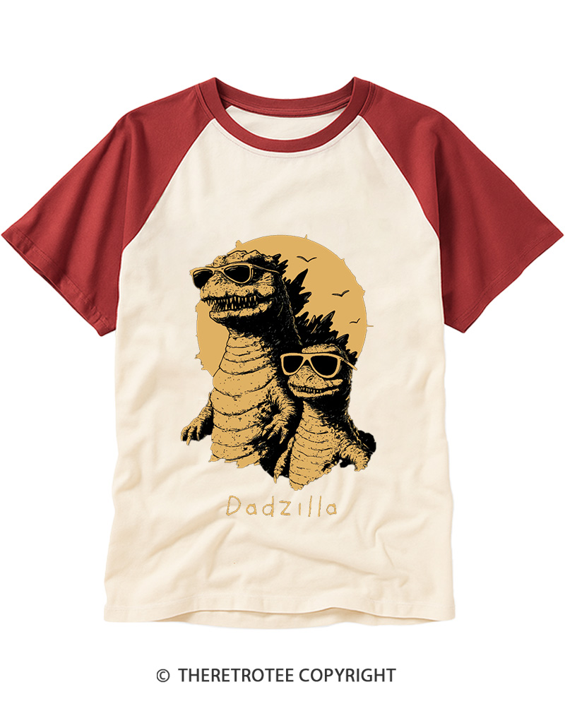 TheRetroTee Dadzilla 1990s Raglan Baseball T-Shirt