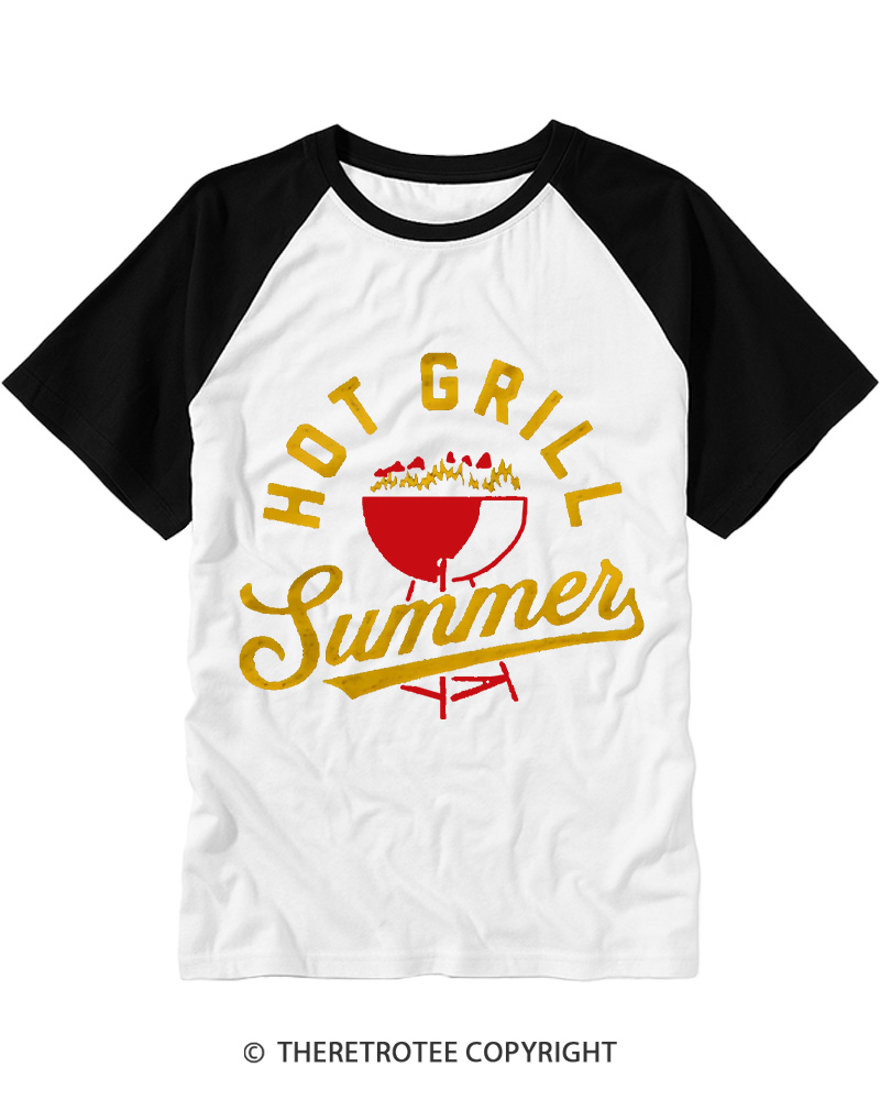 TheRetroTee Hot Grill Summer 1970s Raglan Baseball T-Shirt