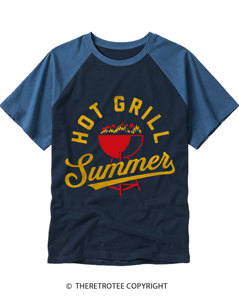 TheRetroTee Hot Grill Summer 1970s Raglan Baseball T-Shirt