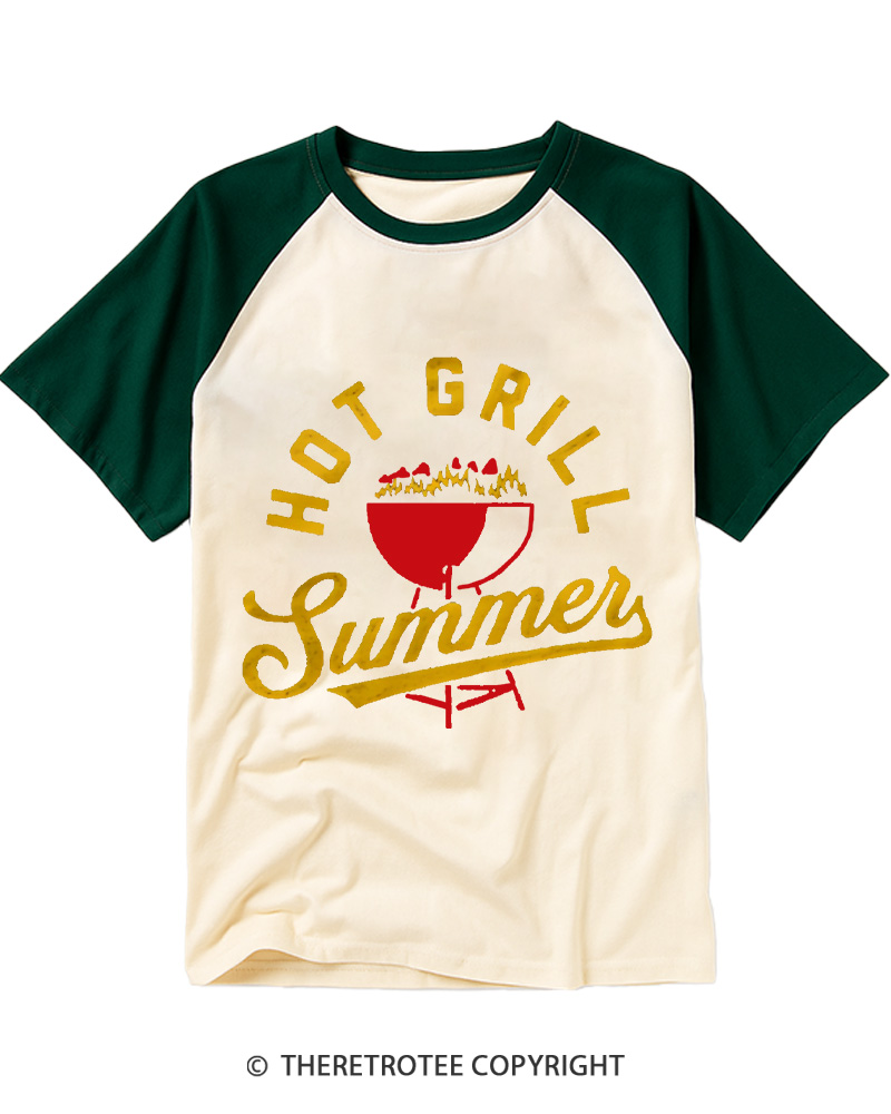 TheRetroTee Hot Grill Summer 1970s Raglan Baseball T-Shirt