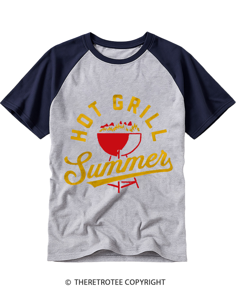 TheRetroTee Hot Grill Summer 1970s Raglan Baseball T-Shirt
