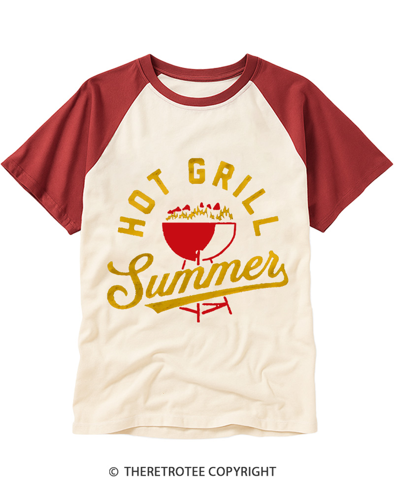 TheRetroTee Hot Grill Summer 1970s Raglan Baseball T-Shirt