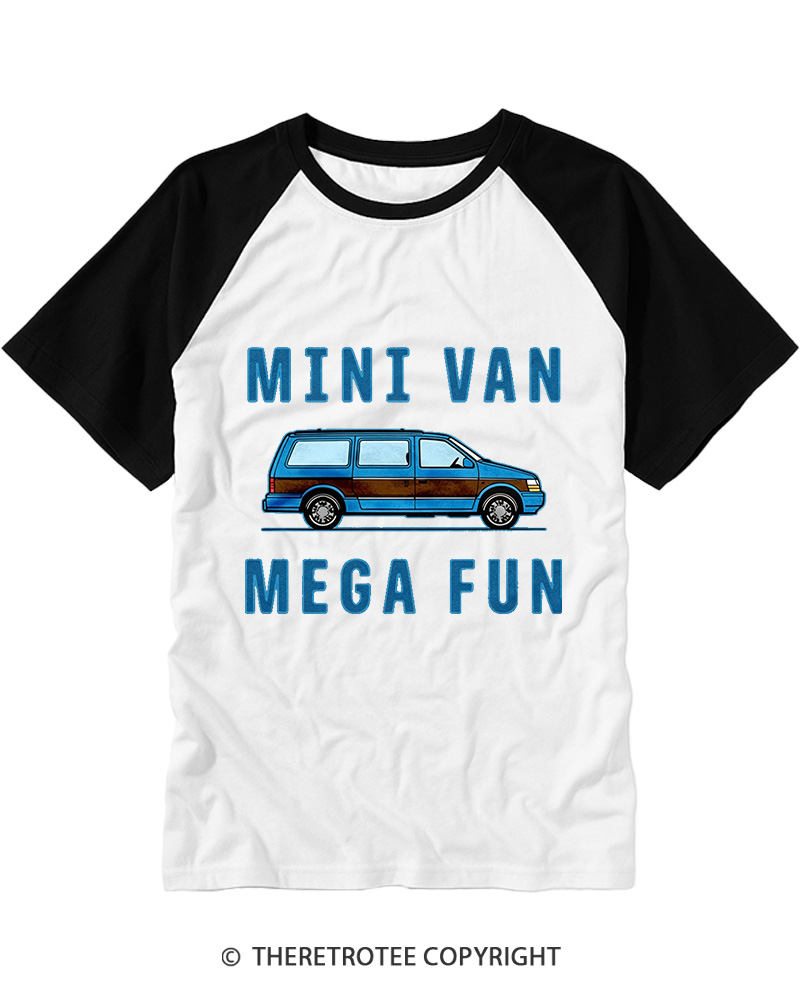 TheRetroTee Mini Van Mega Fun 1980s Raglan Baseball T-Shirt