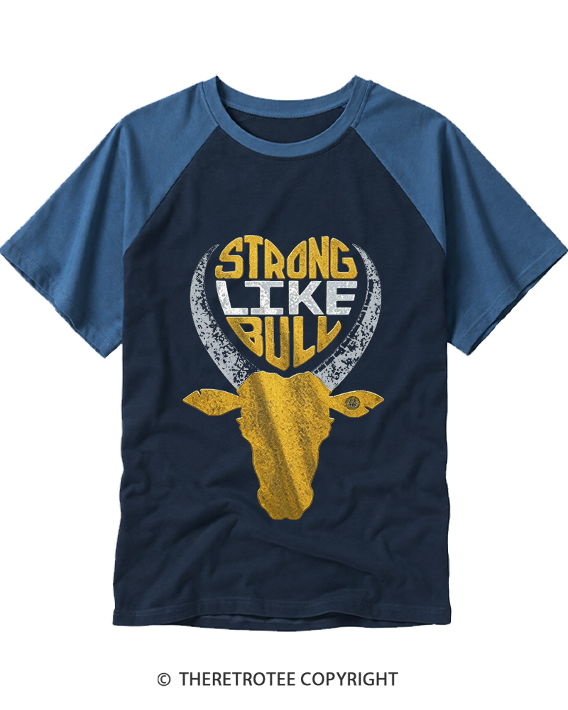 TheRetroTee Strong Like Bull 1980s Raglan Baseball T-Shirt