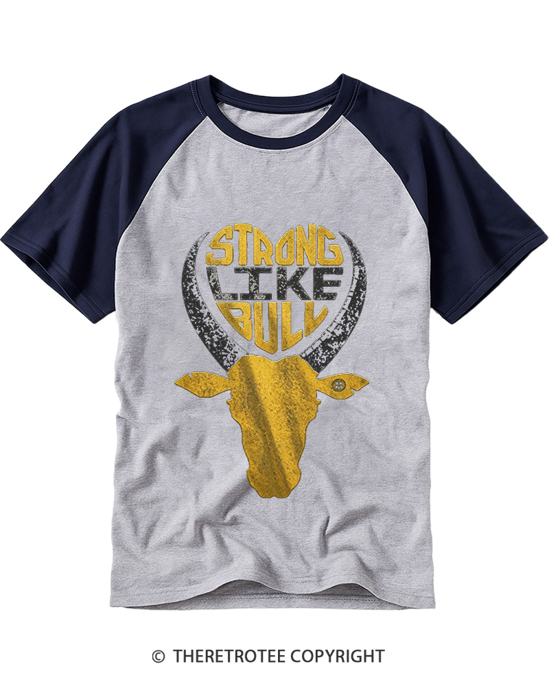 TheRetroTee Strong Like Bull 1980s Raglan Baseball T-Shirt