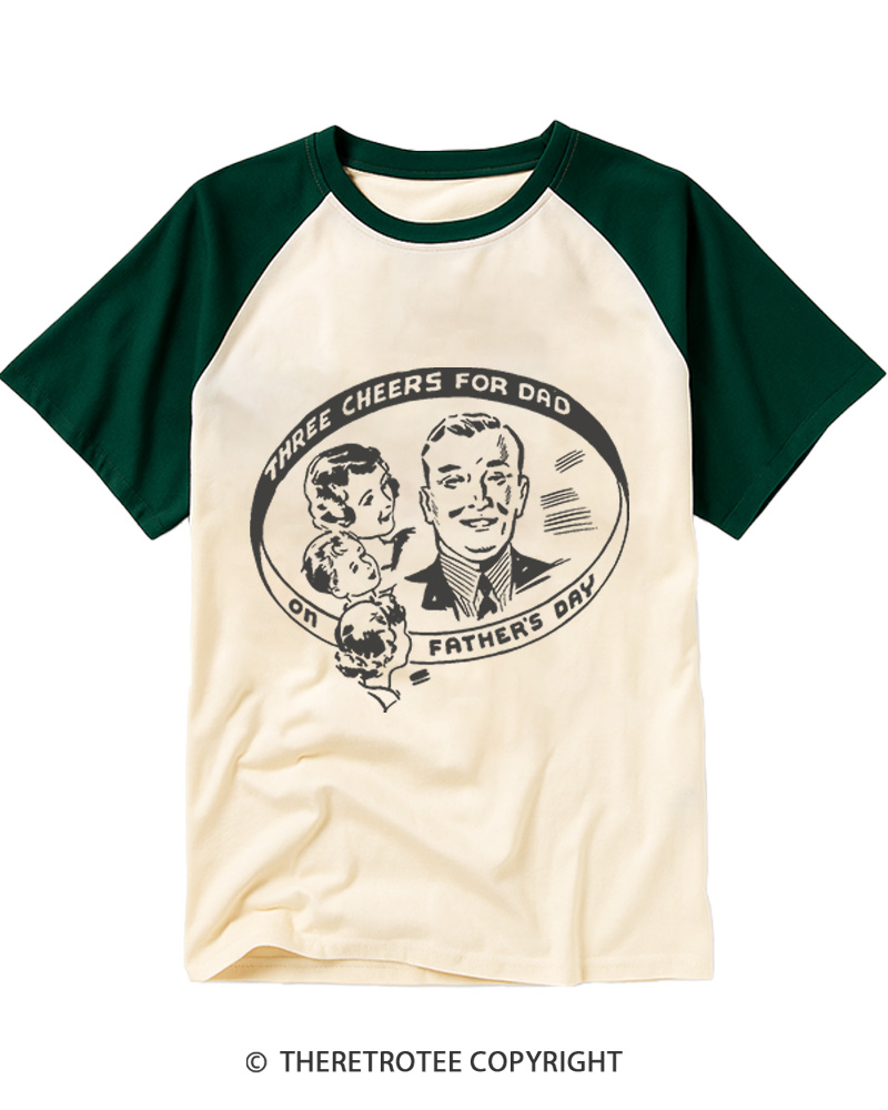 TheRetroTee Three Cheers For Dad 1950s Raglan Baseball T-Shirt