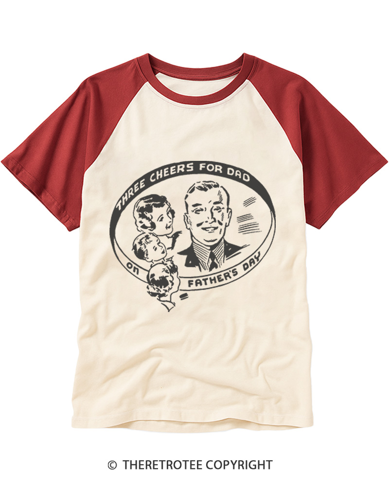 TheRetroTee Three Cheers For Dad 1950s Raglan Baseball T-Shirt