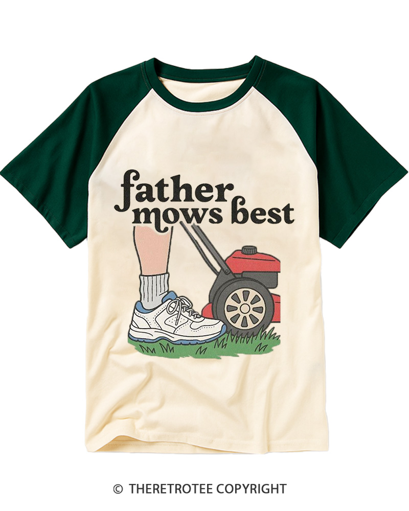 TheRetroTee Father Mows Best 1950s Raglan Baseball T-Shirt