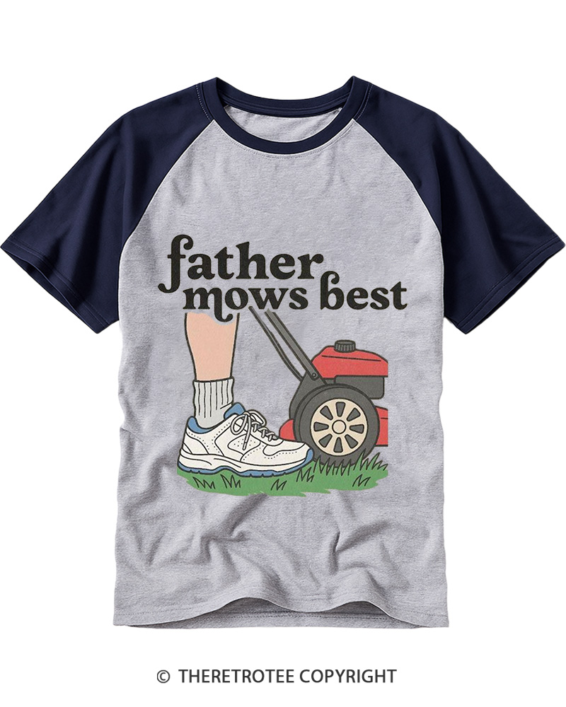 TheRetroTee Father Mows Best 1950s Raglan Baseball T-Shirt