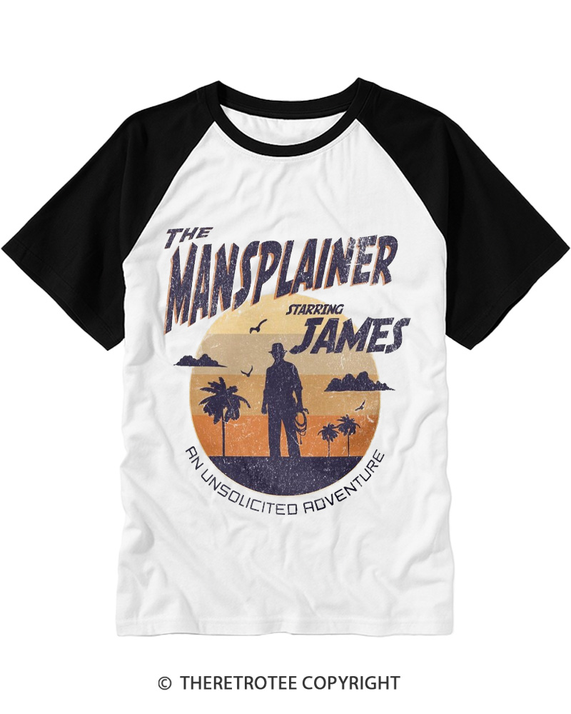 TheRetroTee The Mansplainer Action Hero Movie Dad Joke Raglan Baseball T-Shirt
