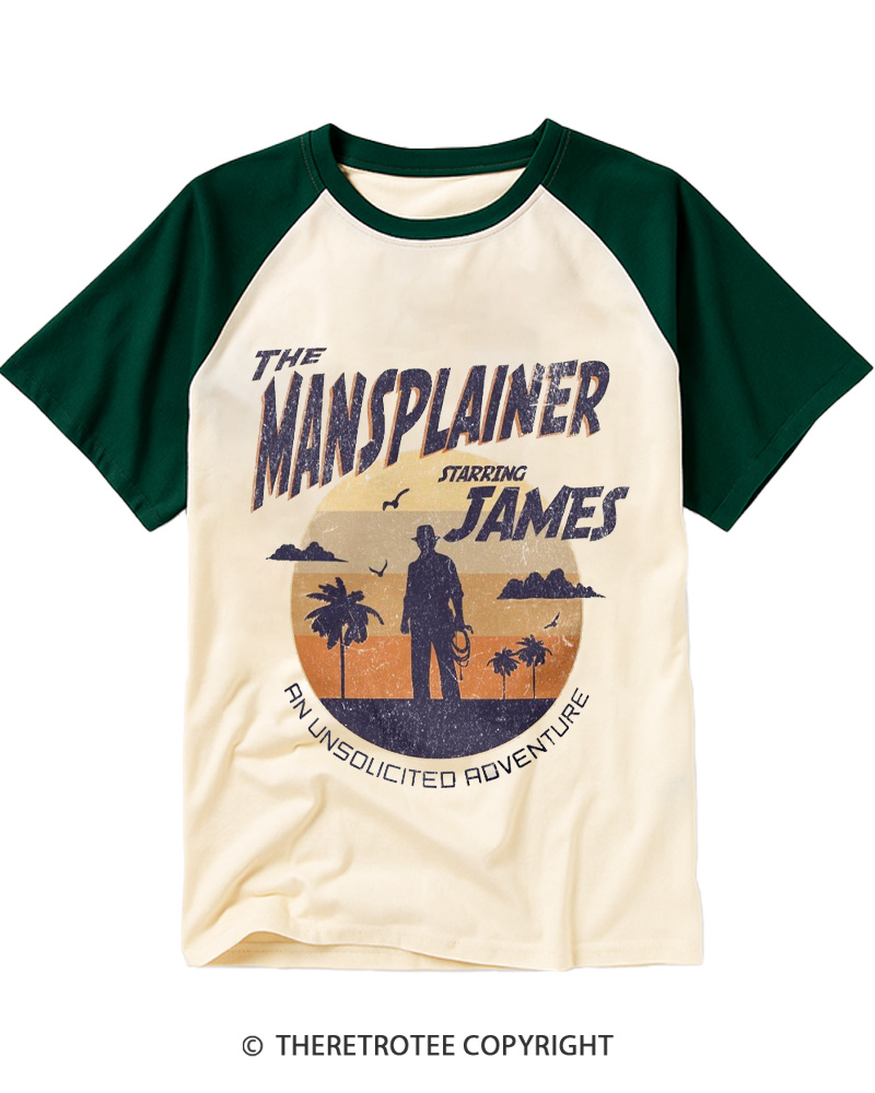 TheRetroTee The Mansplainer Action Hero Movie Dad Joke Raglan Baseball T-Shirt