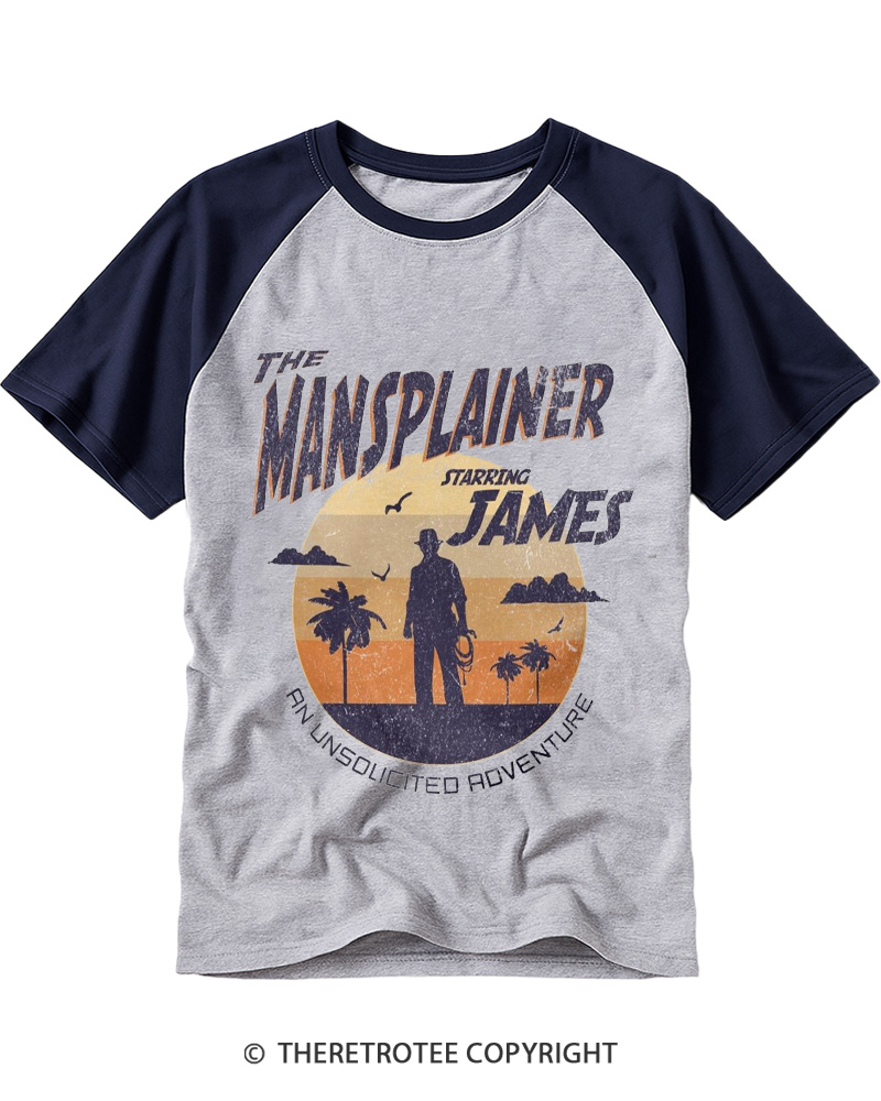 TheRetroTee The Mansplainer Action Hero Movie Dad Joke Raglan Baseball T-Shirt