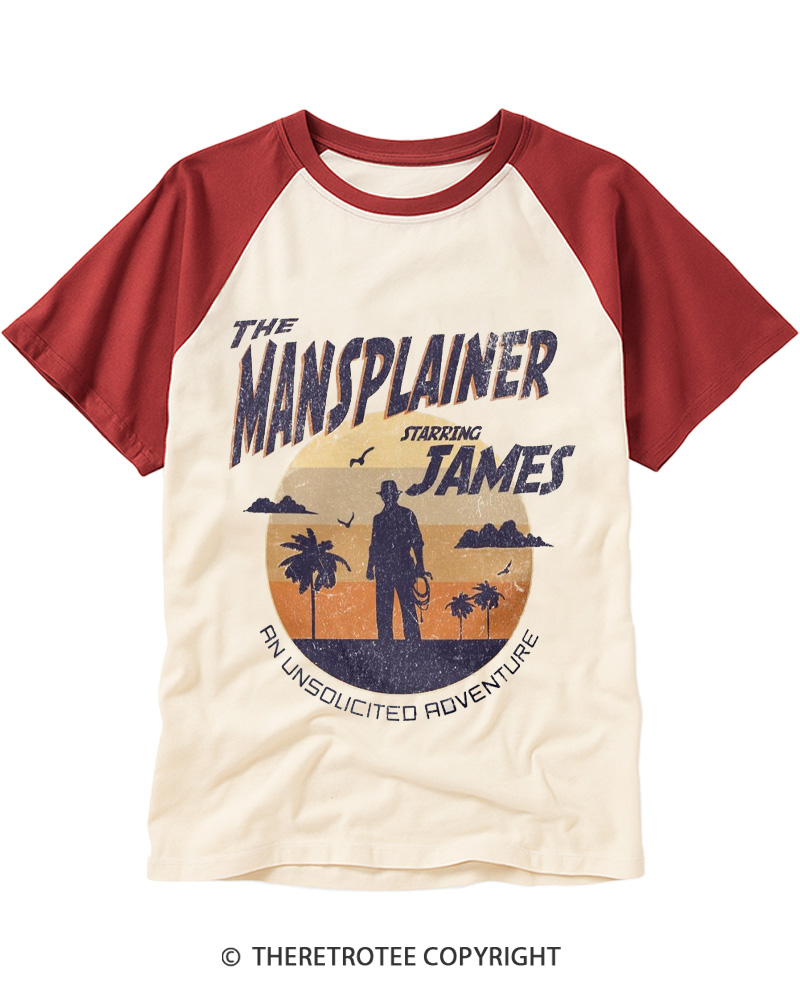 TheRetroTee The Mansplainer Action Hero Movie Dad Joke Raglan Baseball T-Shirt